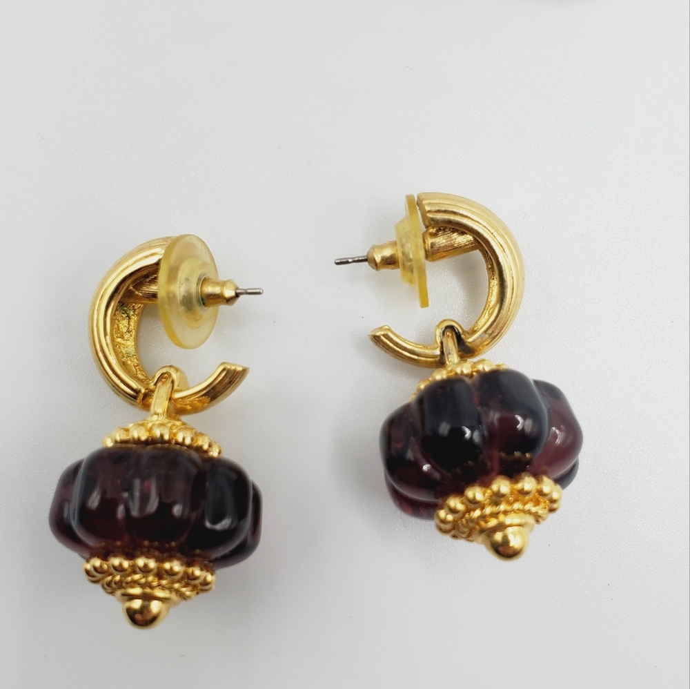 SALE! Swavorski Authentic RARE amethyst purple gold earrings vintage stamped euc - Picture 9 of 12